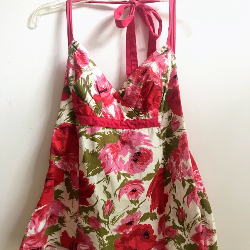 Colorful Anthropologie halter style top.